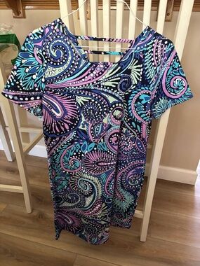 Talbots Paisley Mini Dress in Navy, Pink, Aqua
